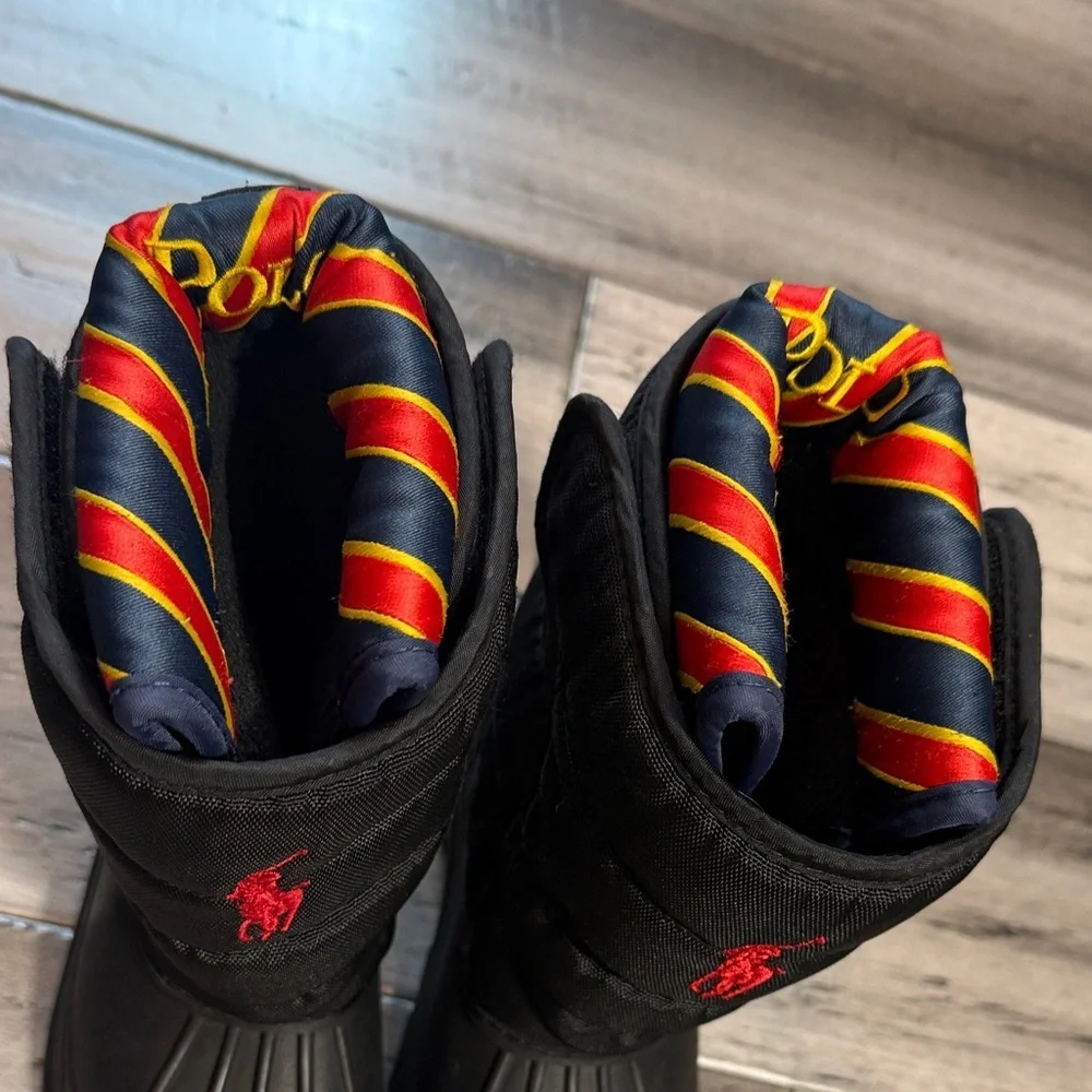 Polo by Ralph Lauren Black Kids Winter Boots with Red Logo